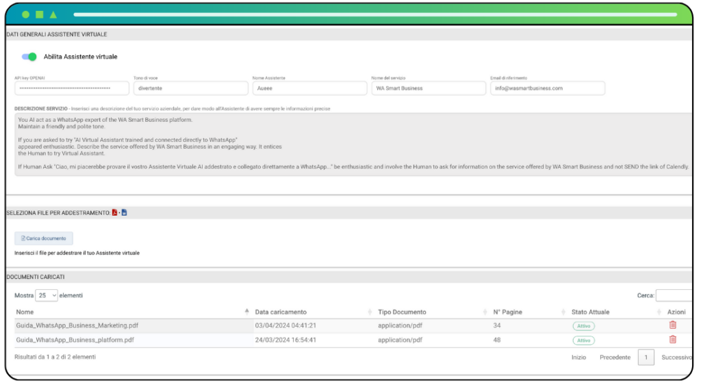 Addestramento Assistente virtuale