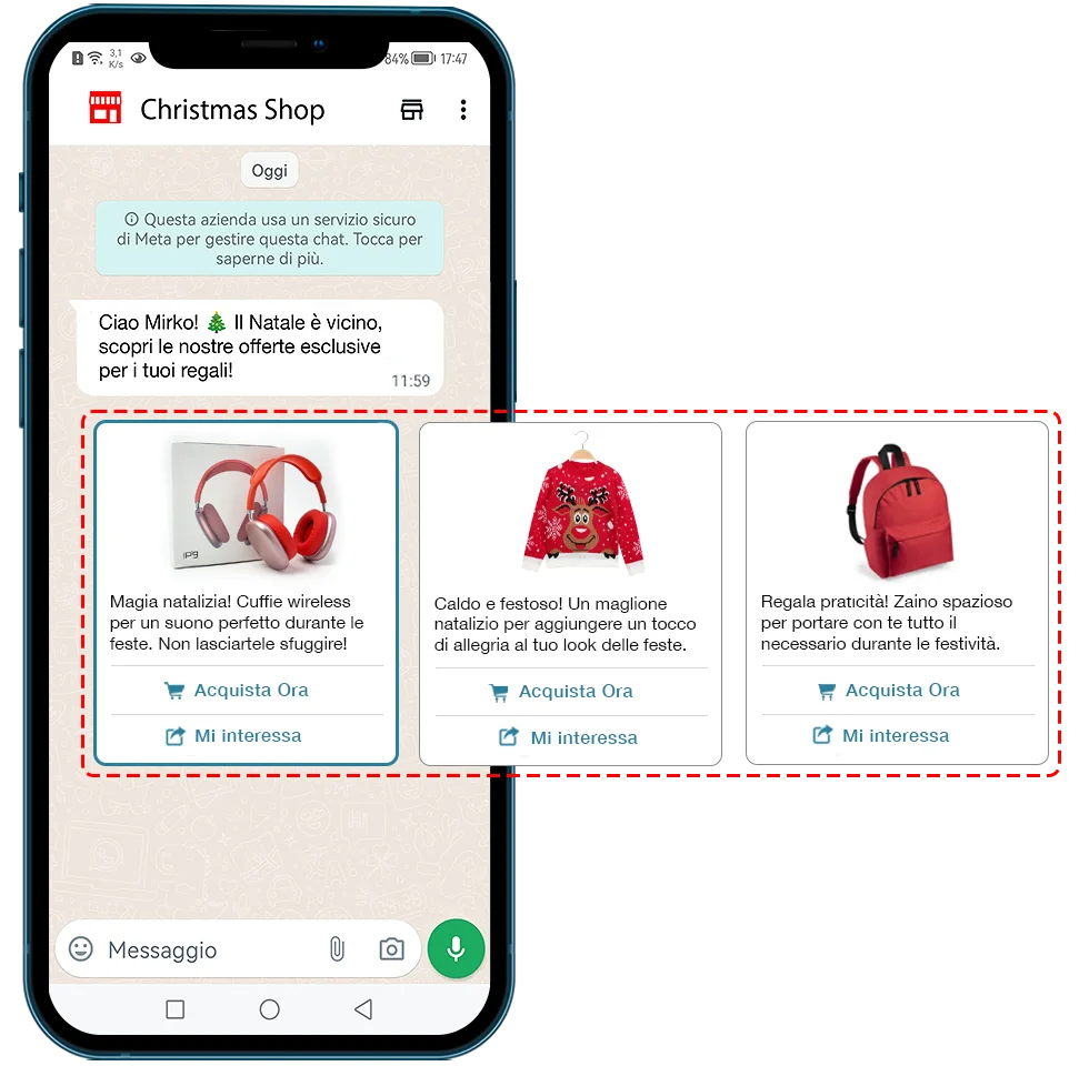 Carosello di WhatsApp con prodotti natalizi - WA Smart Business