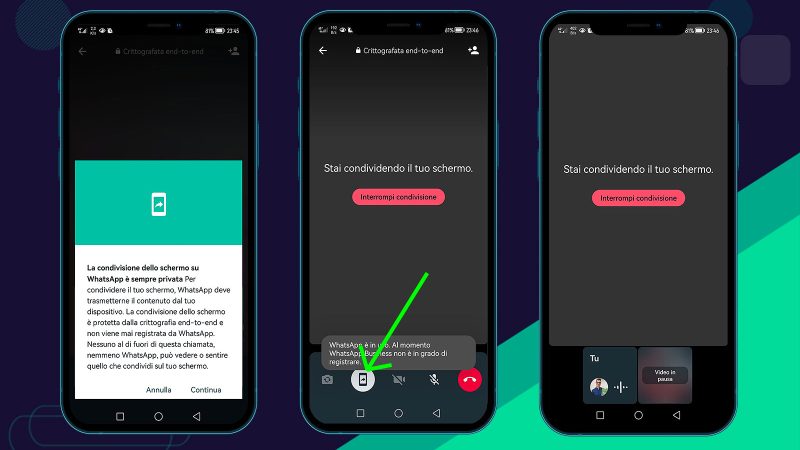 Condivisione Schermo con le videochiamate su WhatsApp